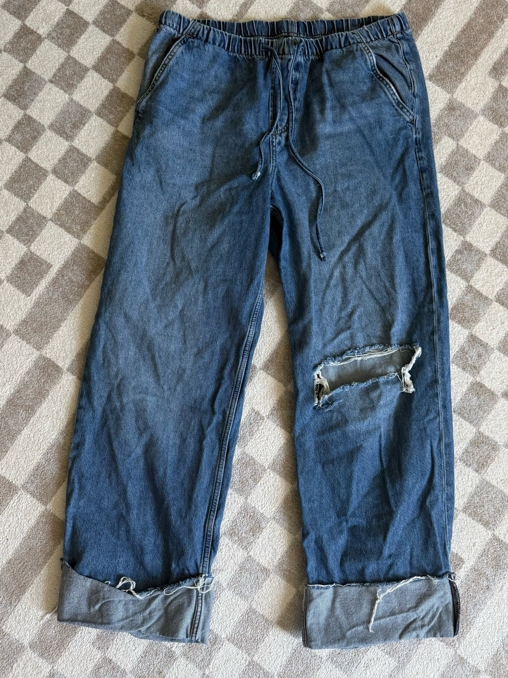 GAP Blue Wide-Leg Distressed Drawstring Jeans